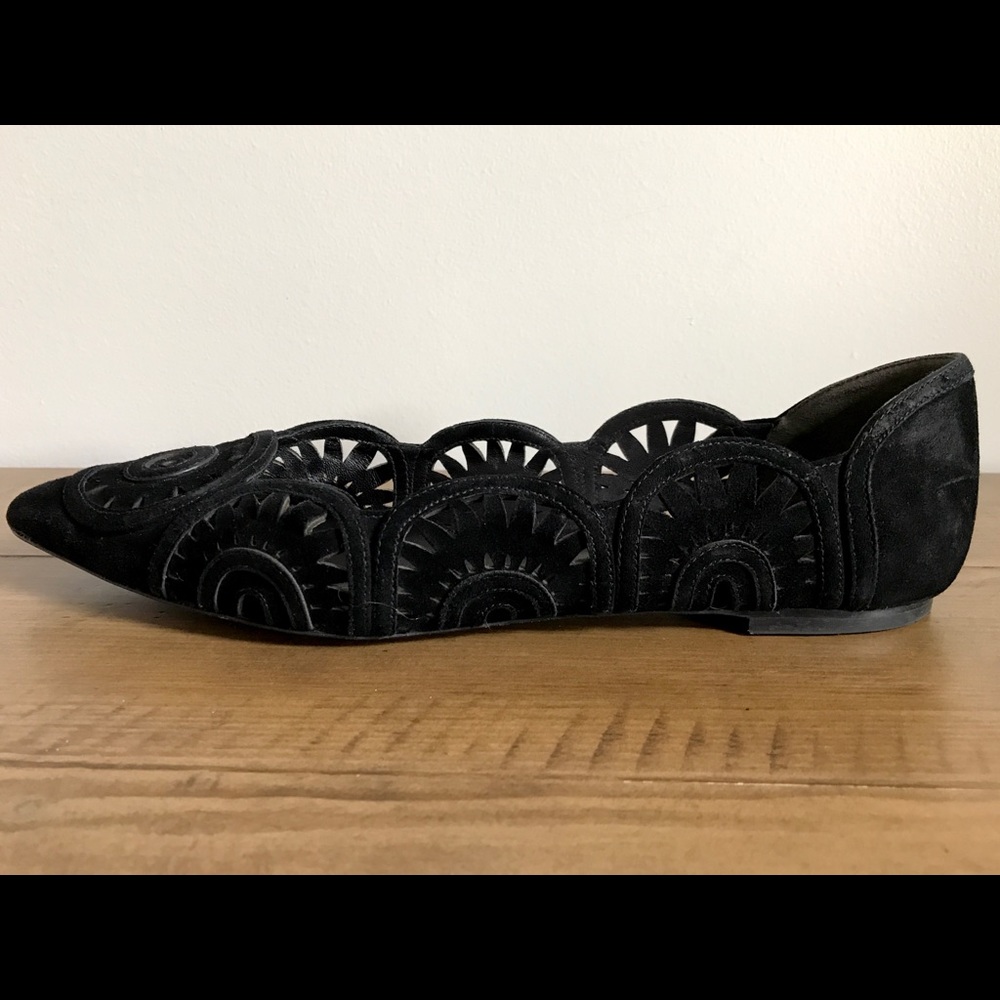 Tory Burch Leyla Pointed Toe Suede Black Flats